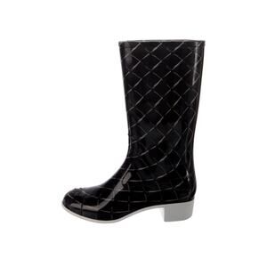 Chanel Black Coco Mark CC Logo Cap Toe Rubber Tall Rain Boots Size 39 Italy